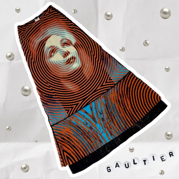 JEAN PAUL GAULTIER MARLENE DIETRICH SPIRAL TATTOO PRINT MESH MAXI SKIRT - Picture 2 of 5